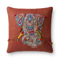 Boho Rust Beaded Elephant Applique 18 Inch Pillow Cover