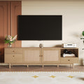 Boho Tv Stand With Rattan Doors And Open Storage For 65 To 85 Inch Tvs