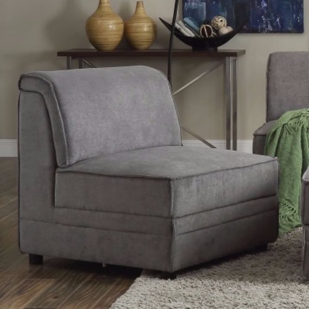 Bois Armless Chair Reversible Gray Velvet