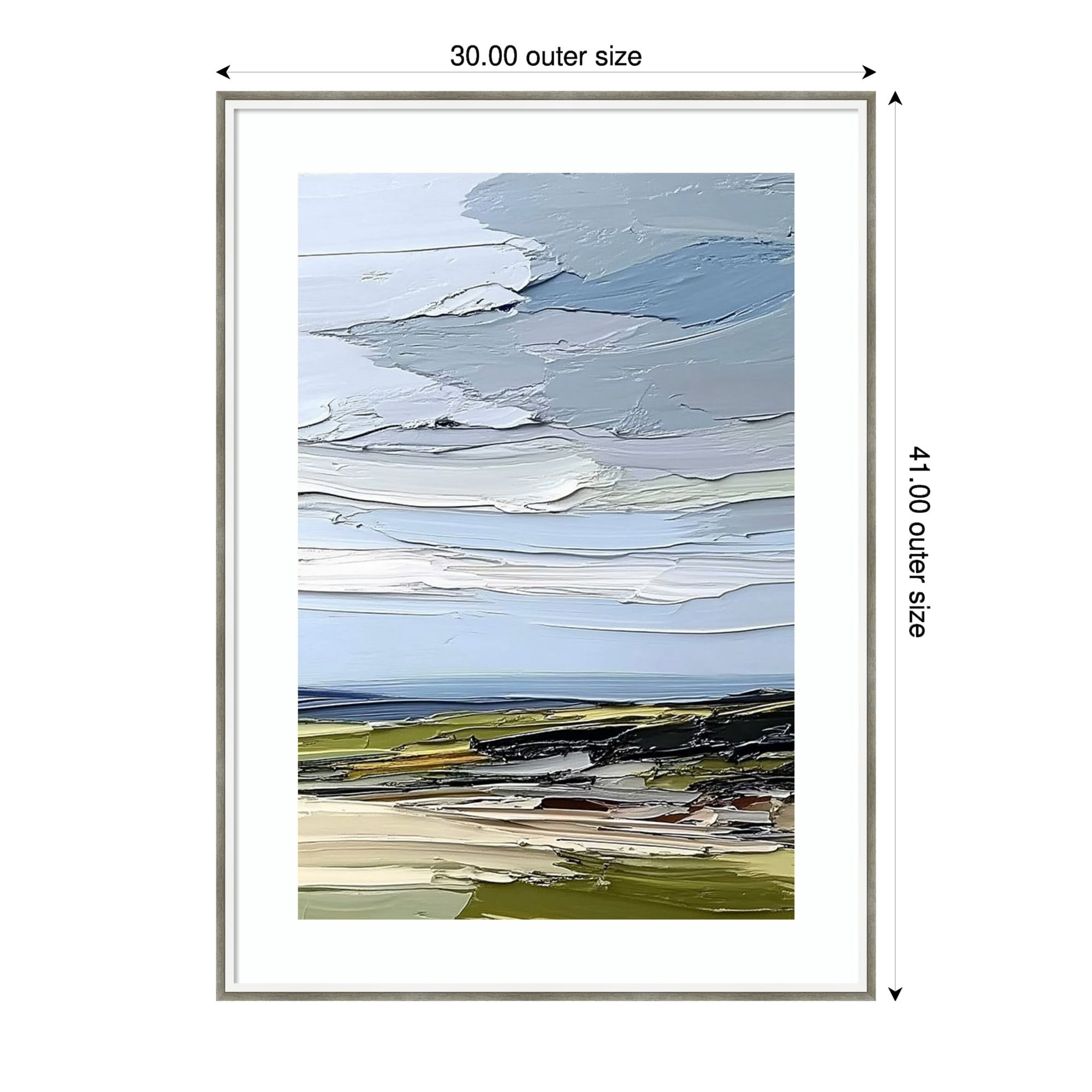 Bold Brushstrokes Landscape I By Tradelink Inhouse Artist Wood Framed Wall Art Print Lucie Silver White