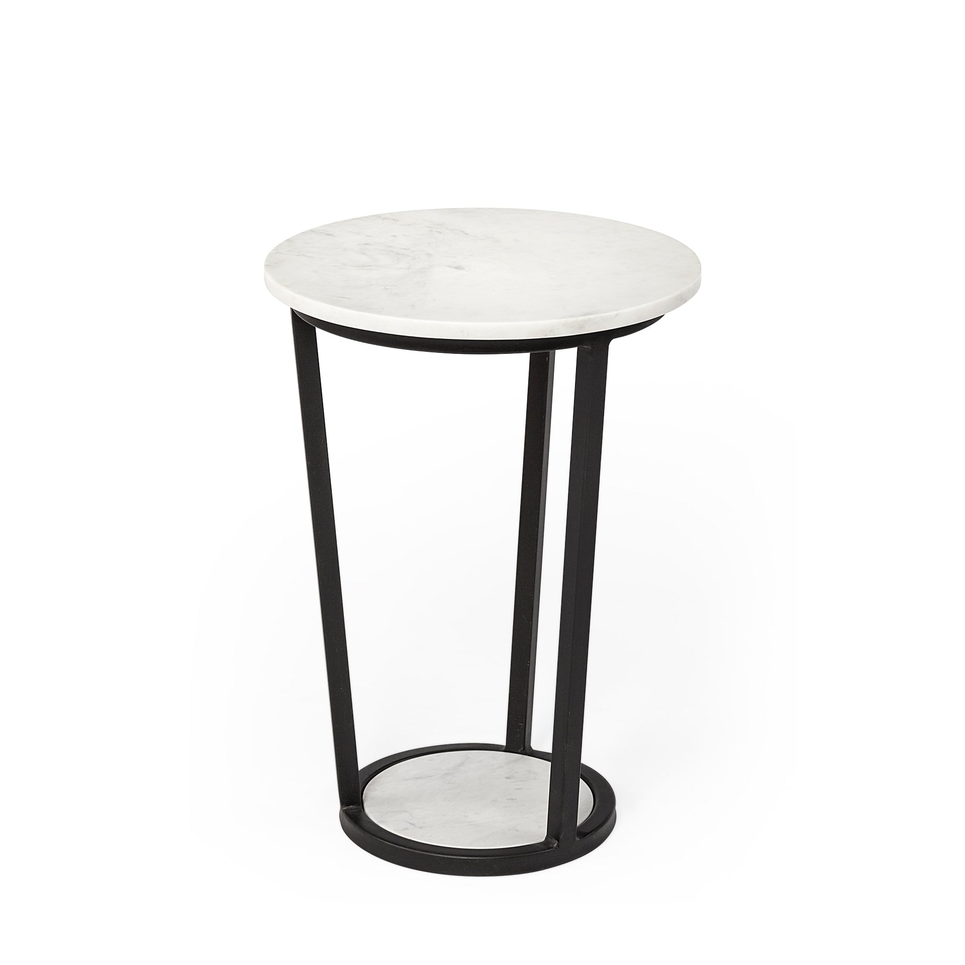 Bombola I White Marble W Black Iron Frame Accent Table Small 15 W X 15 D X 20.9 H