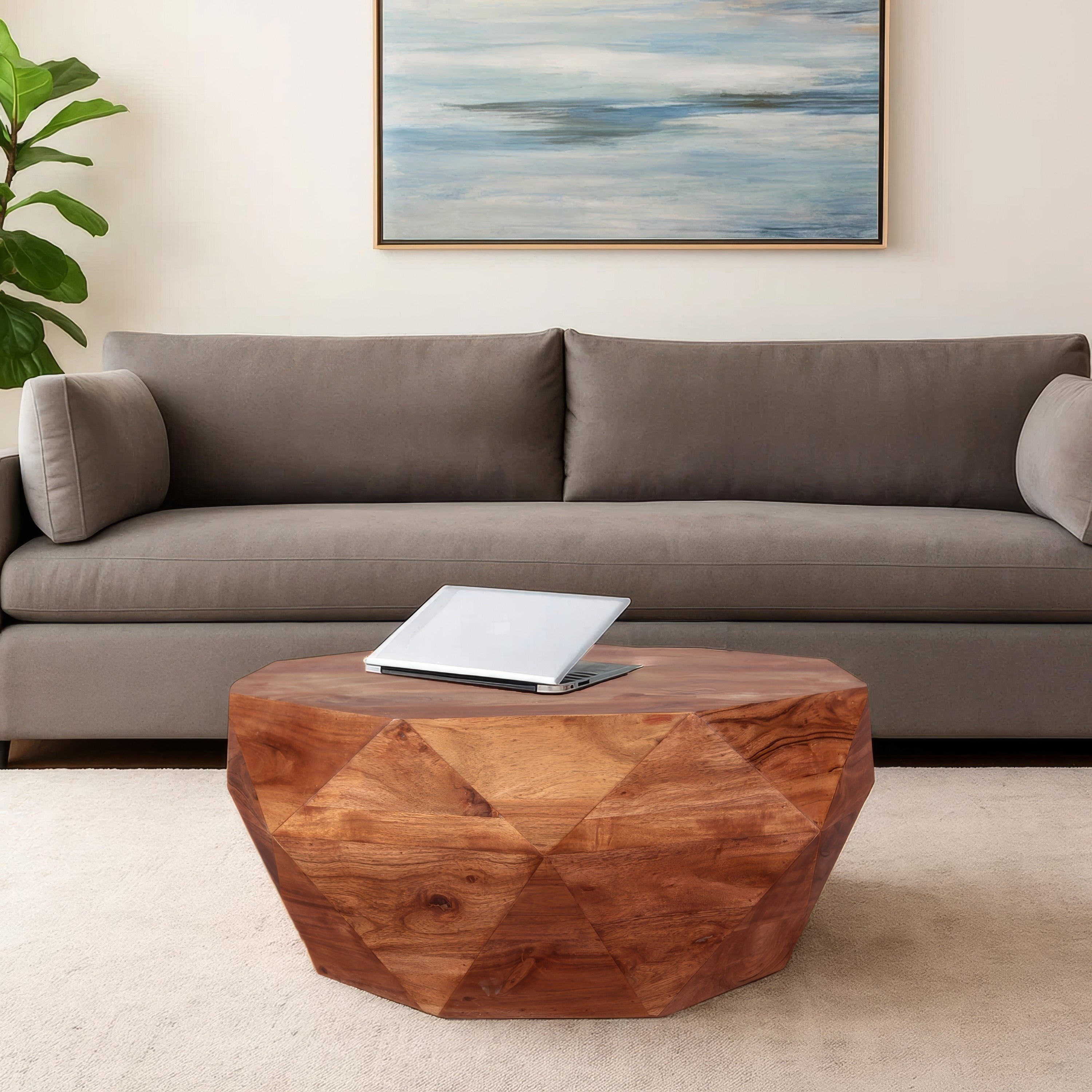 Diamond Shape Acacia Wood Coffee Table With Smooth Top Dark Brown