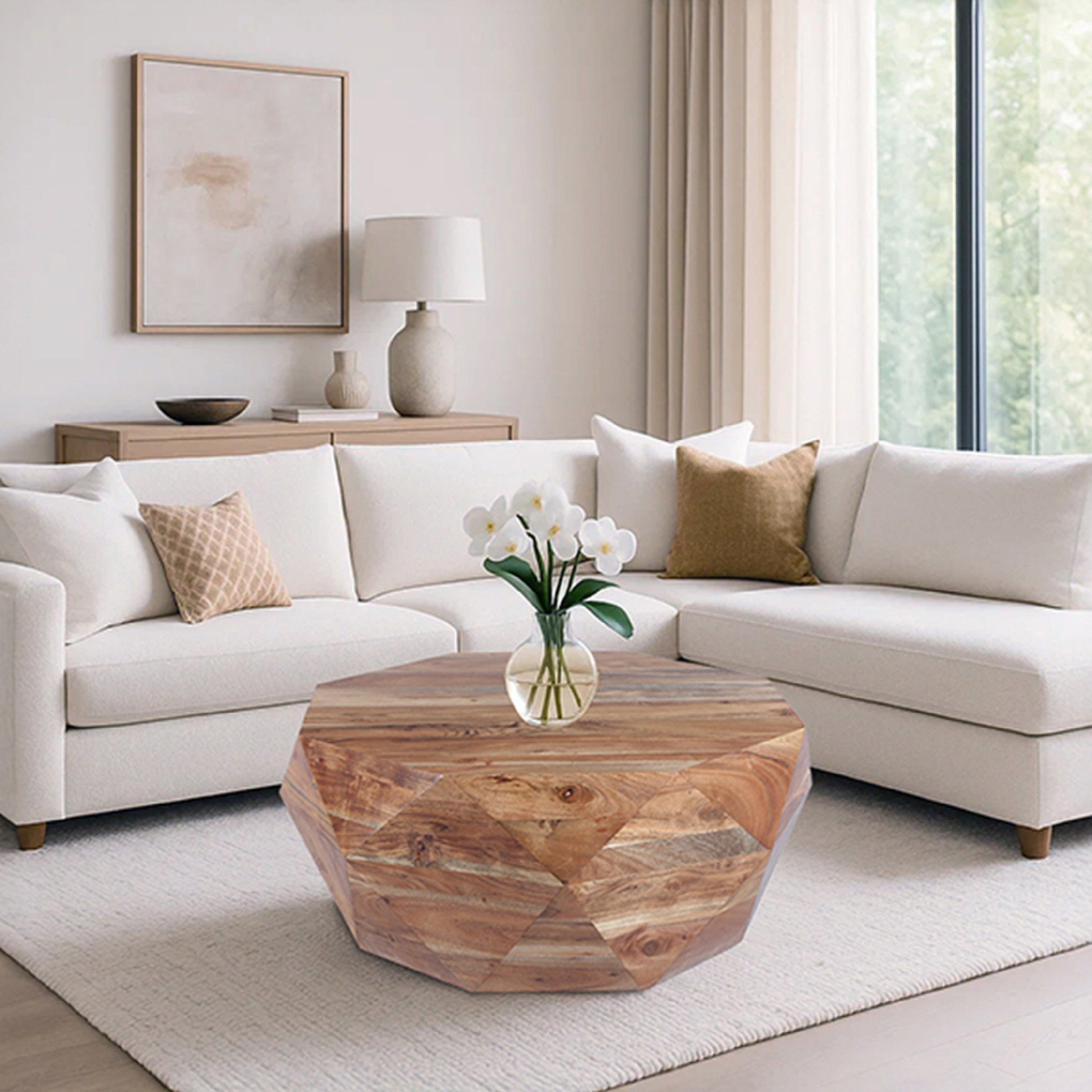 Diamond Shape Acacia Wood Coffee Table With Smooth Top Natural Brown