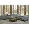Booker Mid Century Modern Grey Top Grain Italian Leather Tufted Sofa And Two Chairs