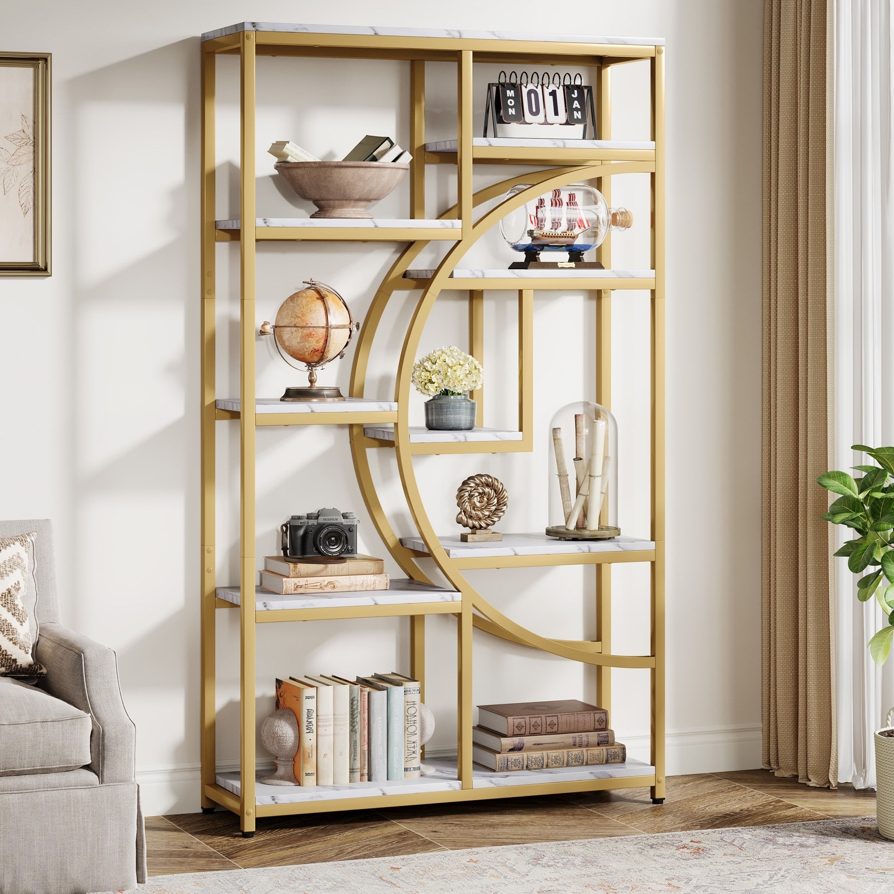 Bookshelf Industrial 5 Tier Etagere Bookcase Freestanding Tall Bookshelves 1 Pack