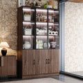 Bookshelves Bookcase Modular Glass Display Cabinet With Led Lights Dark Wood Storage Combination Cabinet System