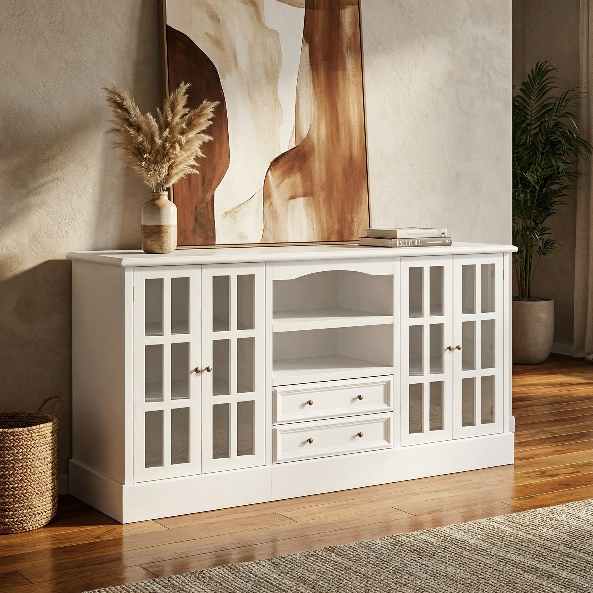 Bookshelves Buffet Sideboard Cabinet With Glass Doors 78.7 Large Storage Cabinet Kitchen Dining Room Storage Console
