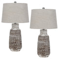Bora Table Lamp Set Of 2 Burlap Shade Brown Ceramic Distressed White
