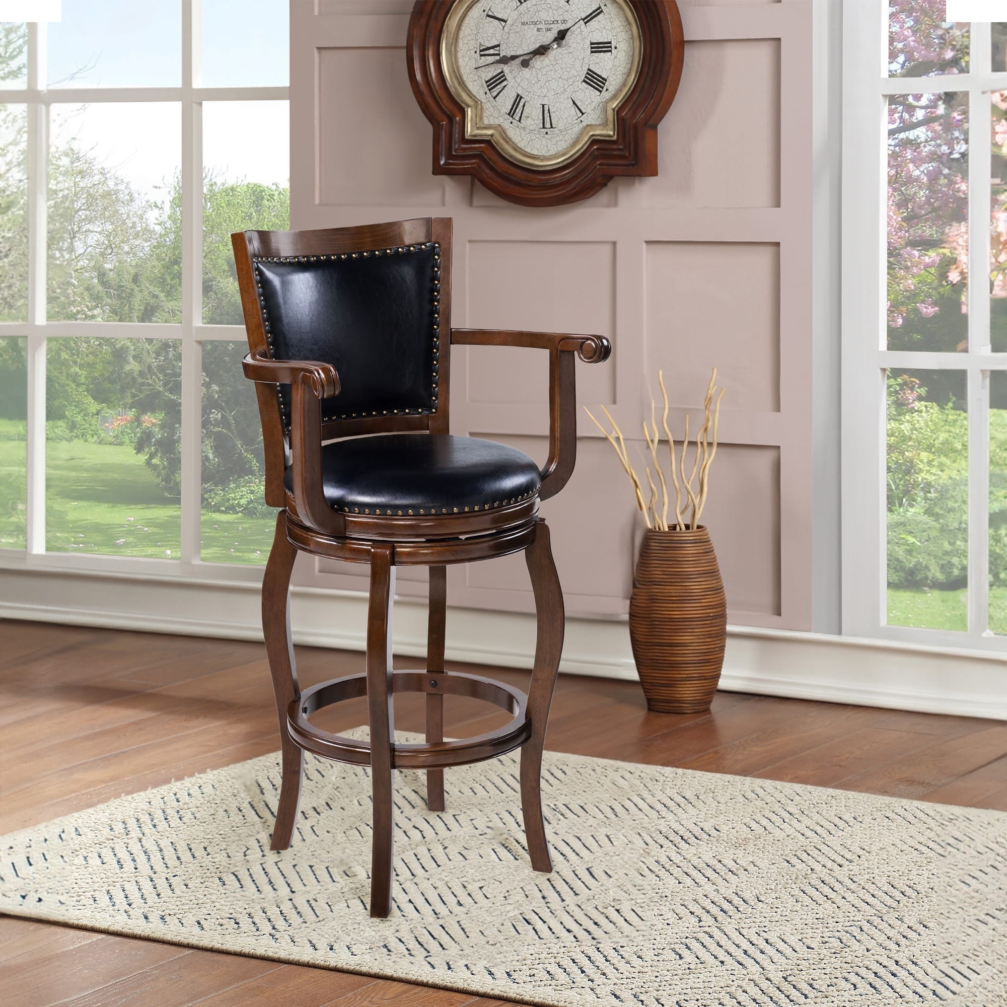 Boraam Jones Collection Black Bonded Leather 29 Inch Swivel Barstool