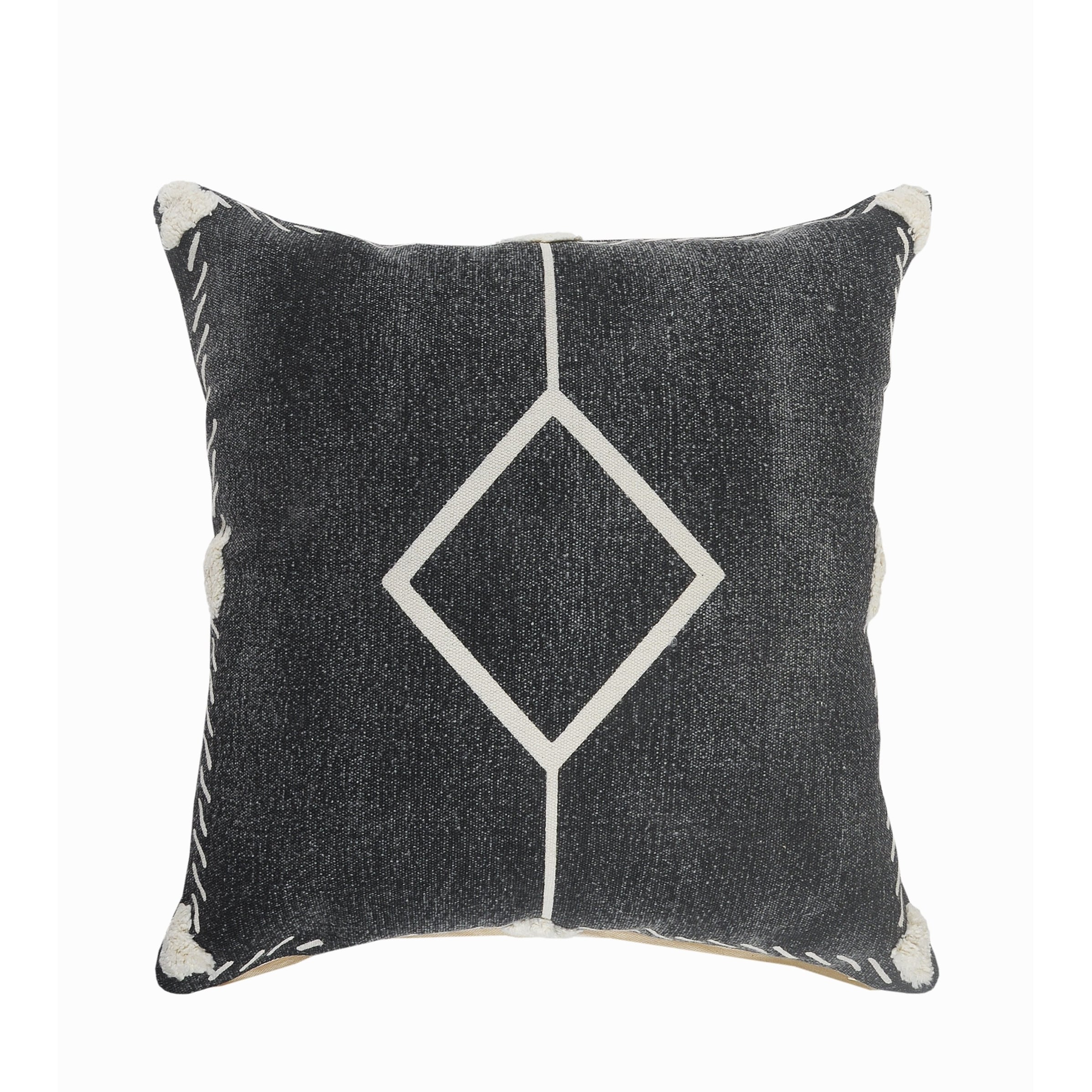 Bordered And Tufted Geometric Throw Pillow