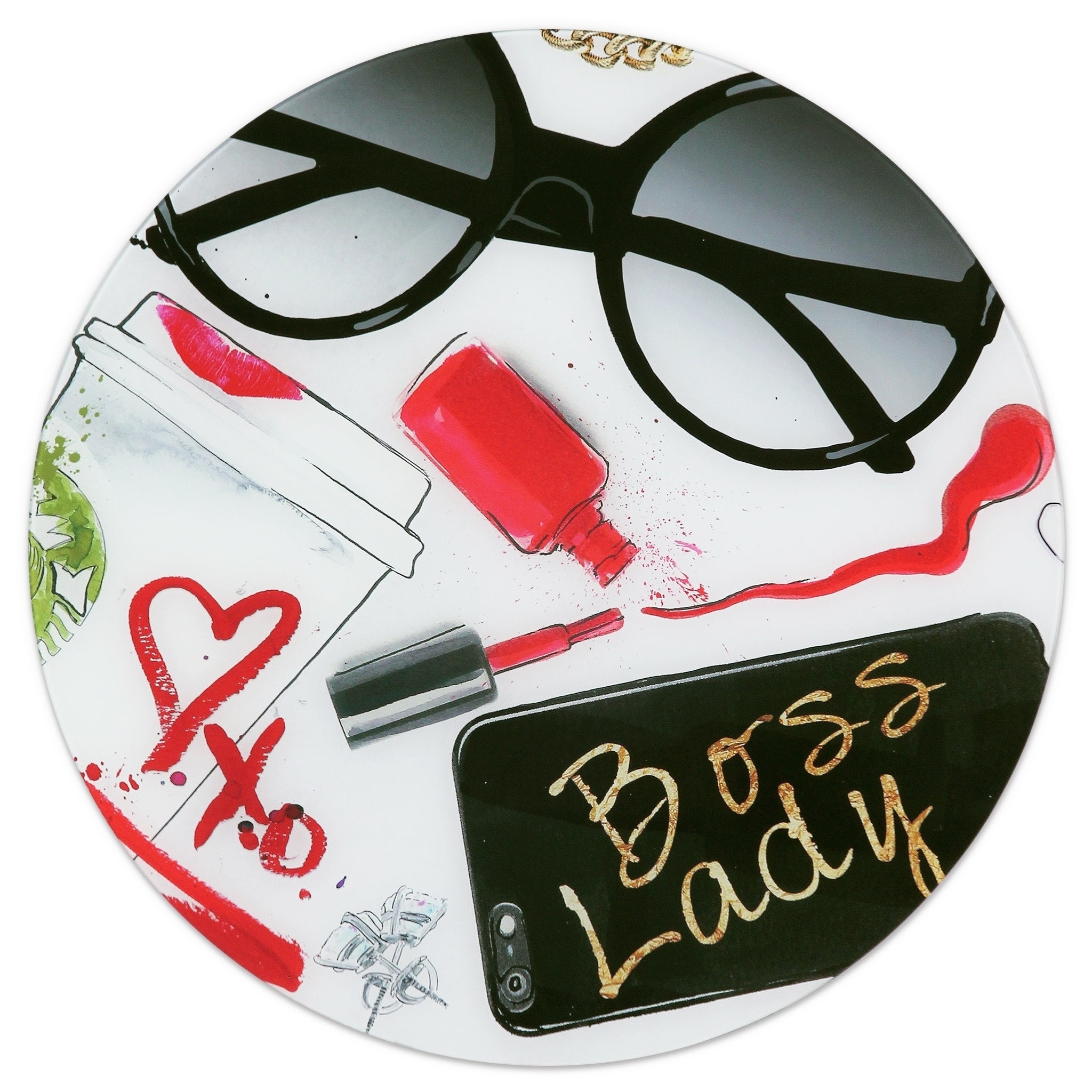 Boss Lady Frameless Free Floating Tempered Glass Panel Graphic Wall Art Black Red White