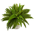 Nearly Natural Green White Faux Boston Fern In Planter