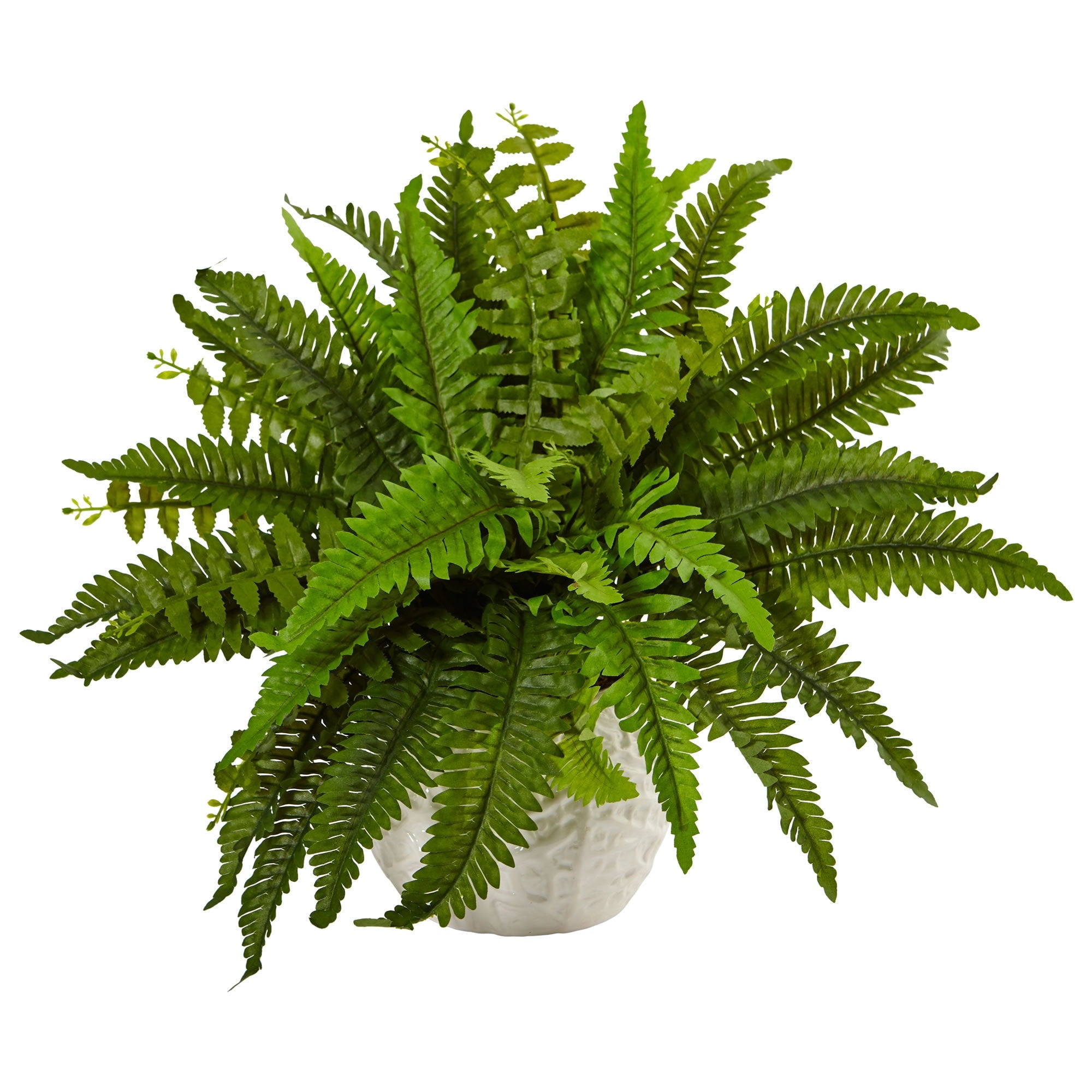 Nearly Natural Green White Faux Boston Fern In Planter
