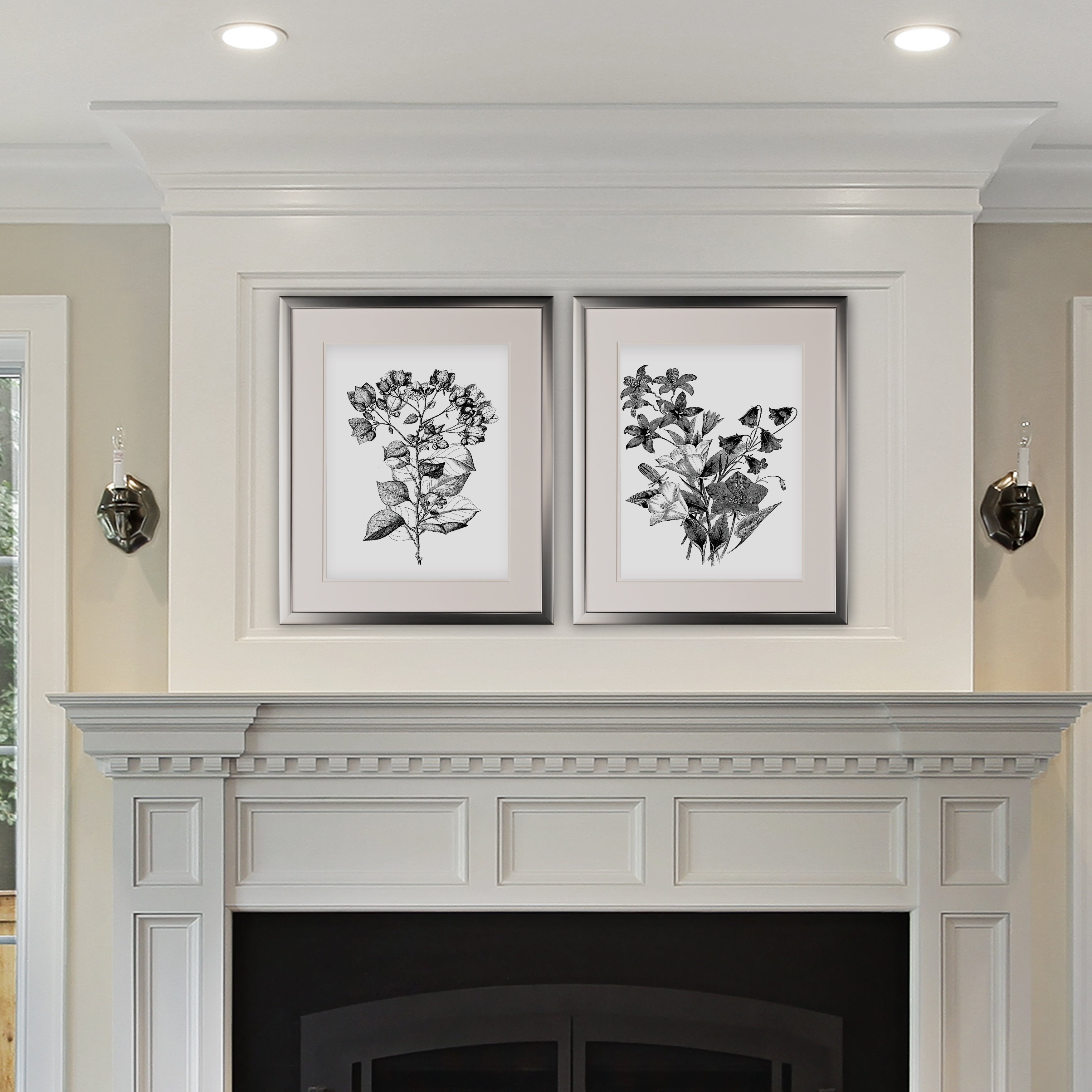 Botanical Black And White 2 Piece Set Silver Frame