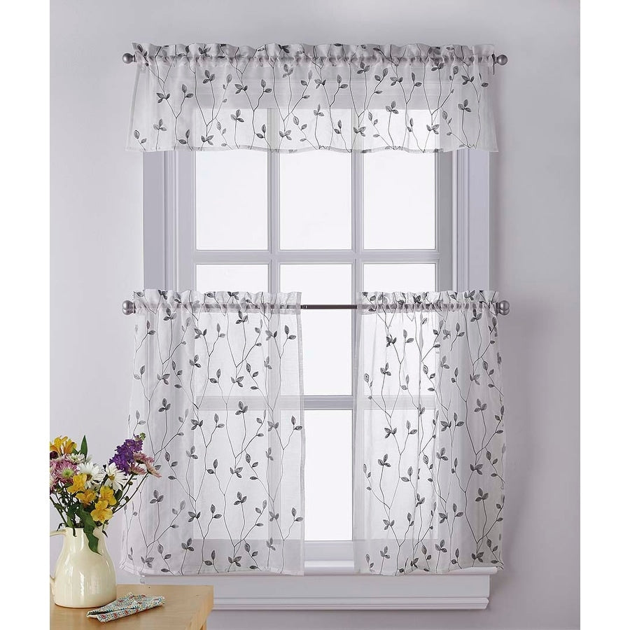 Botanical Embroidery Valance And Tier Pair Curtain Collection