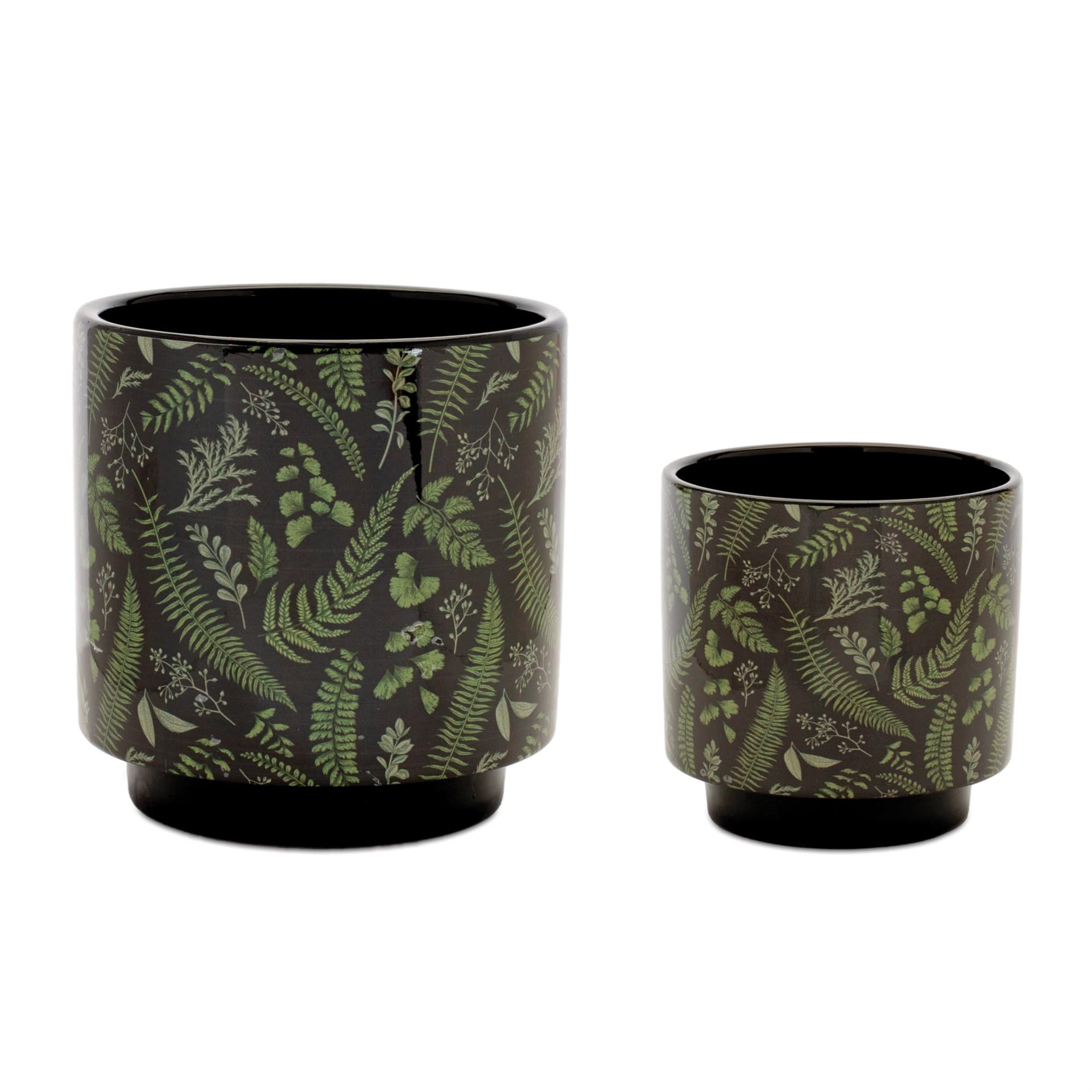 Botanical Fern Print Dolomite Planter Set Of 2