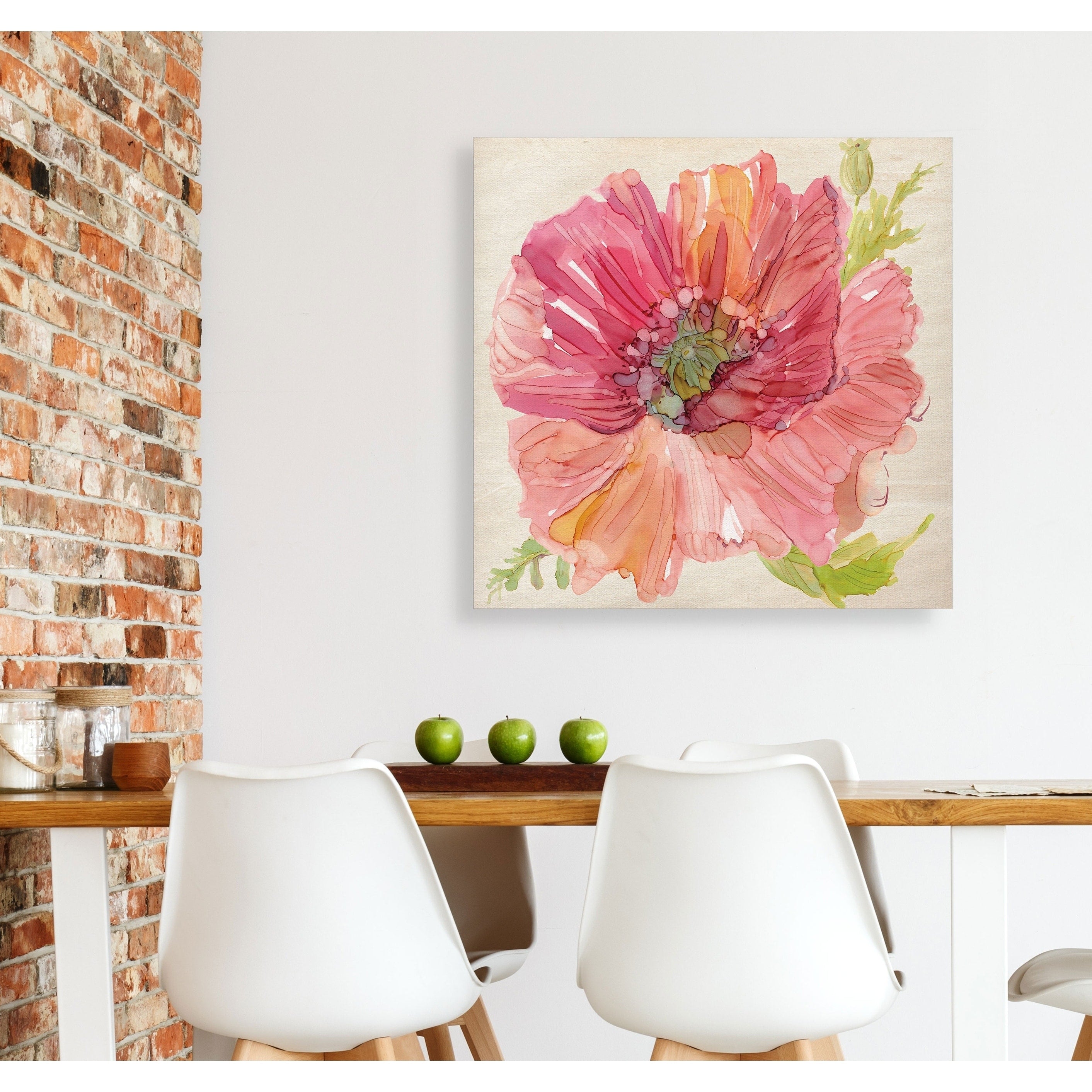 Botanical Poppy Gallery Wrapped Canvas Yellow Blue Green Red Black White