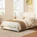 Boucle Full Bed Frame With Adjustable Height Headboard Curved Cloud Headboard Elegant Boucle Fabric Low Profile Platform Bed