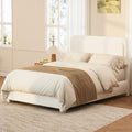 Boucle Queen Bed Frame With Adjustable Height Headboard With Curved Cloud Elegant Boucle Fabric Low Profile Platform Bed