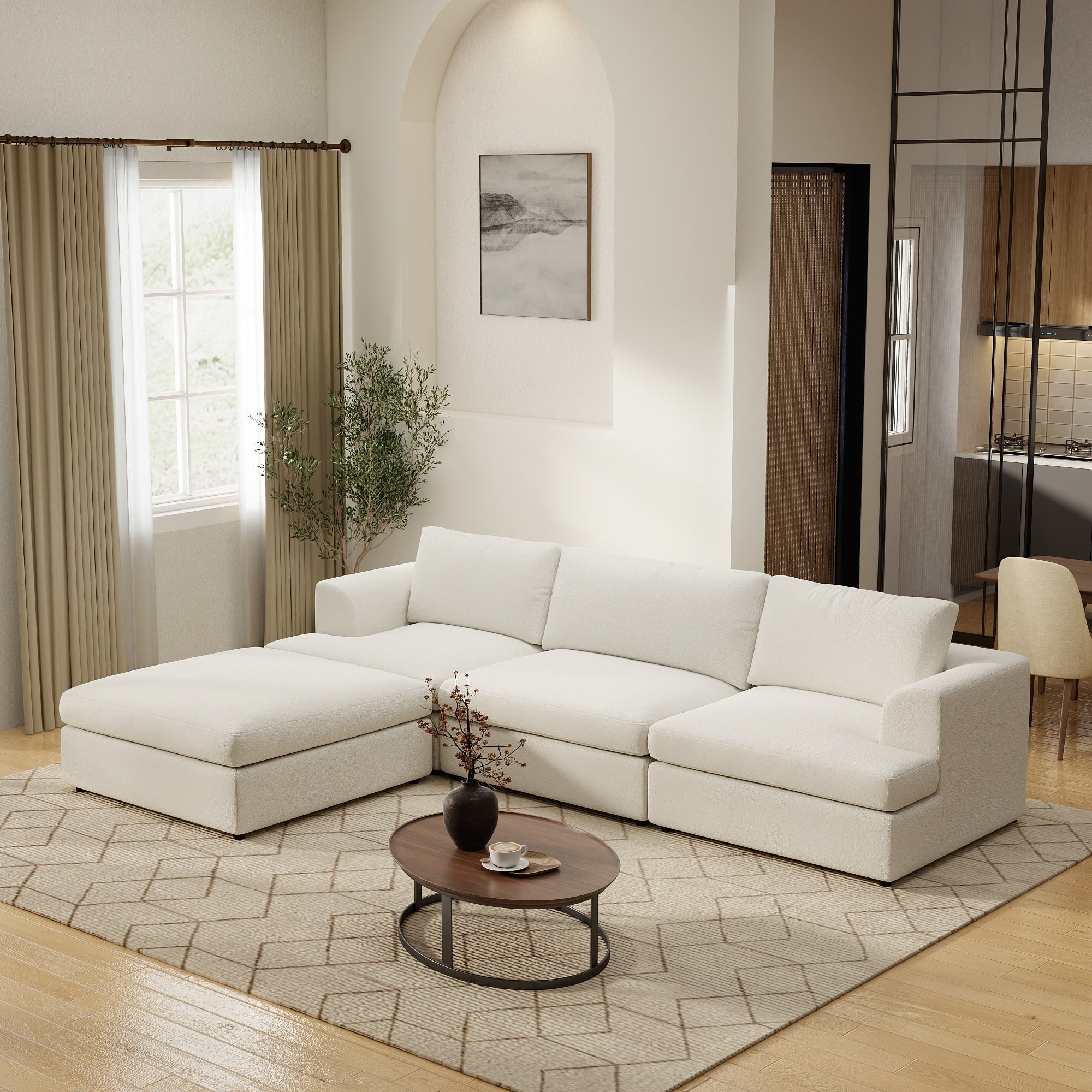 Boucle Sectional Couch 4 Seater L Shape Modular Sofa Set For Living Room Office