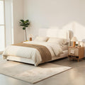 Boucle Upholstered Platform Bed Frame With Adjustable Cloud Headboard Low Profile Bed Modern Curved Headboard No Box Spring