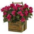 Nearly Natural Bougainvillea In Rustic Wood Planter