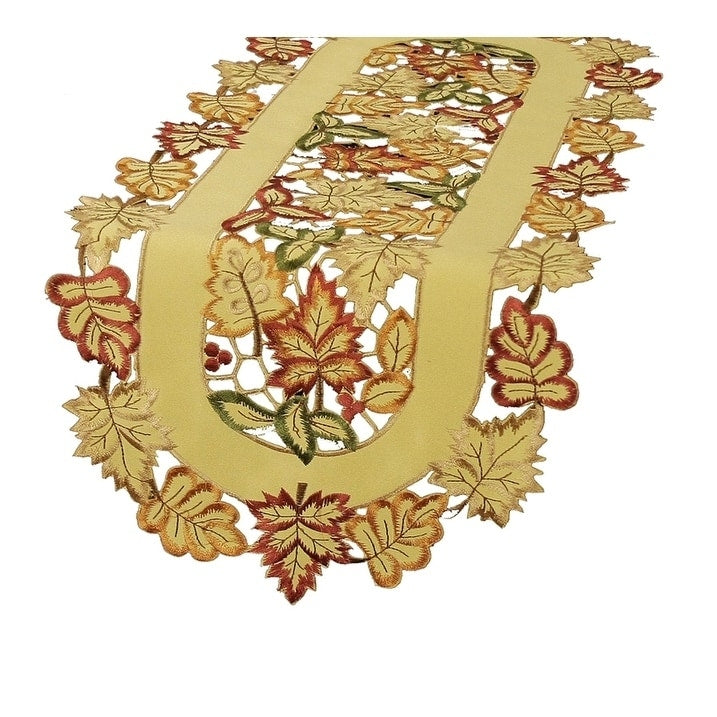 Bountiful Leaf Embroidered Cutwork Fall Table Runner 15 By 90In