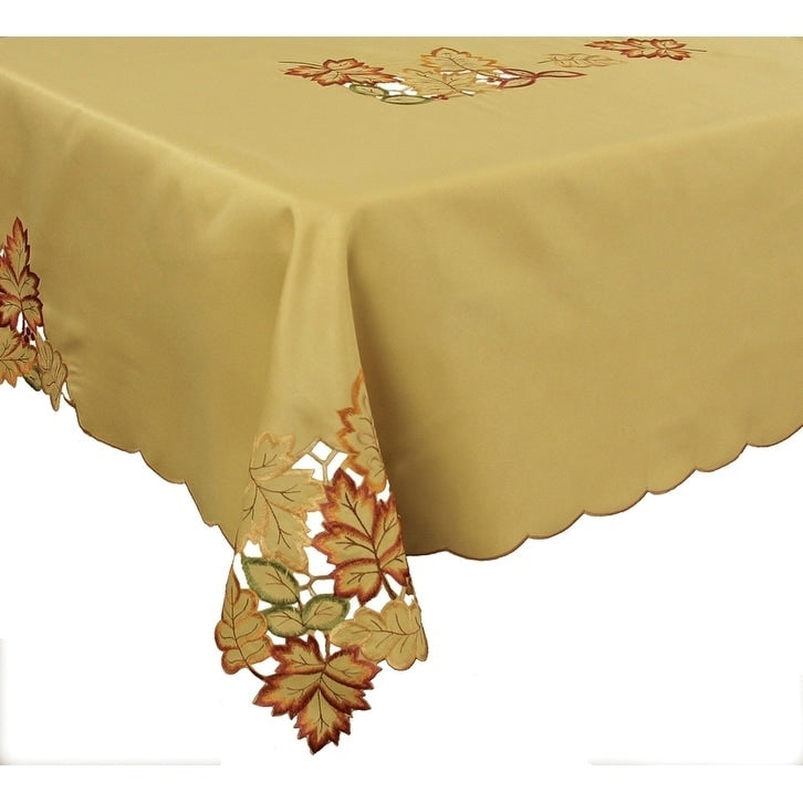 Bountiful Leaf Embroidered Cutwork Fall Tablecloth 60 By 84 Inch