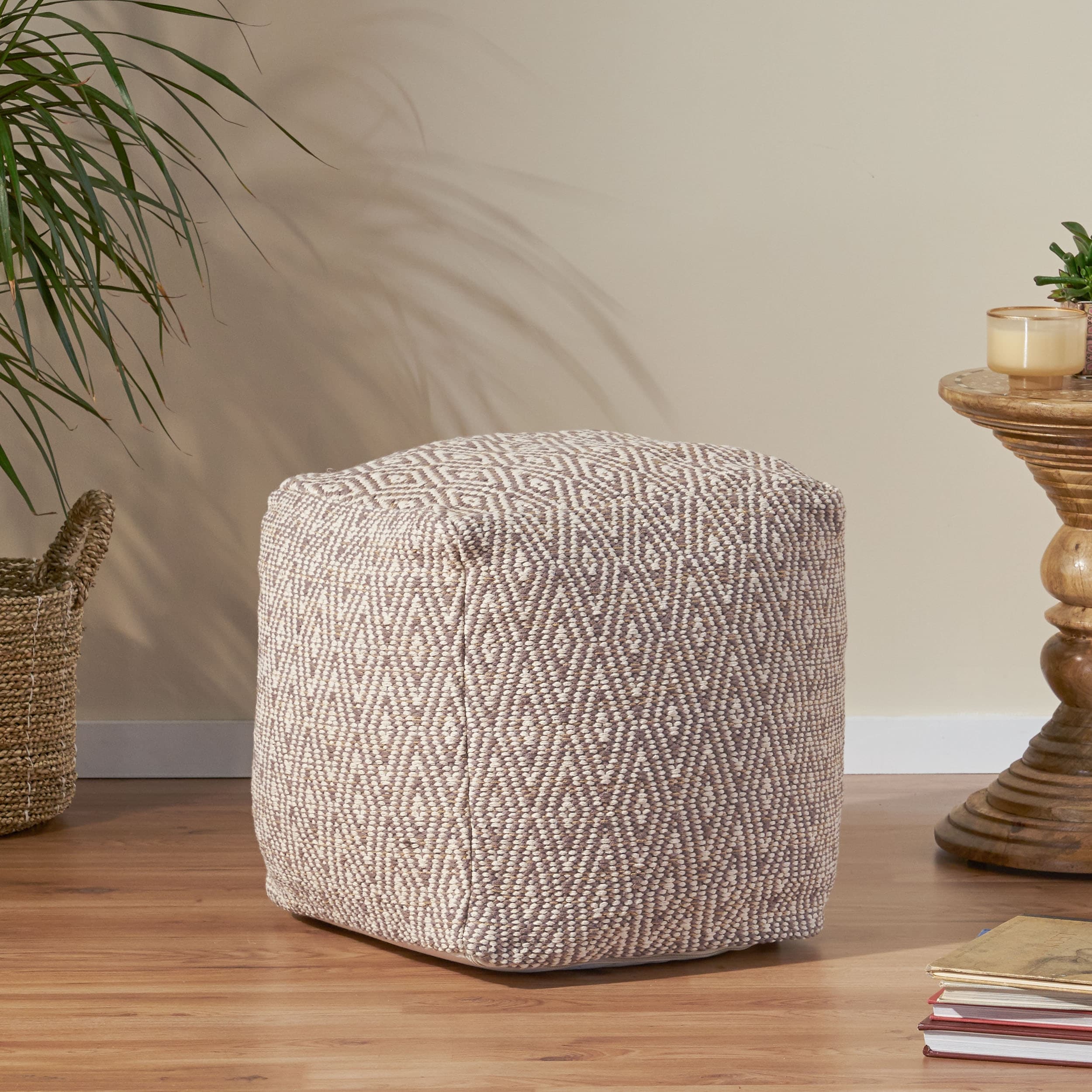 Boven Hand Crafted Cotton Cube Pouf By Christopher Knight Home