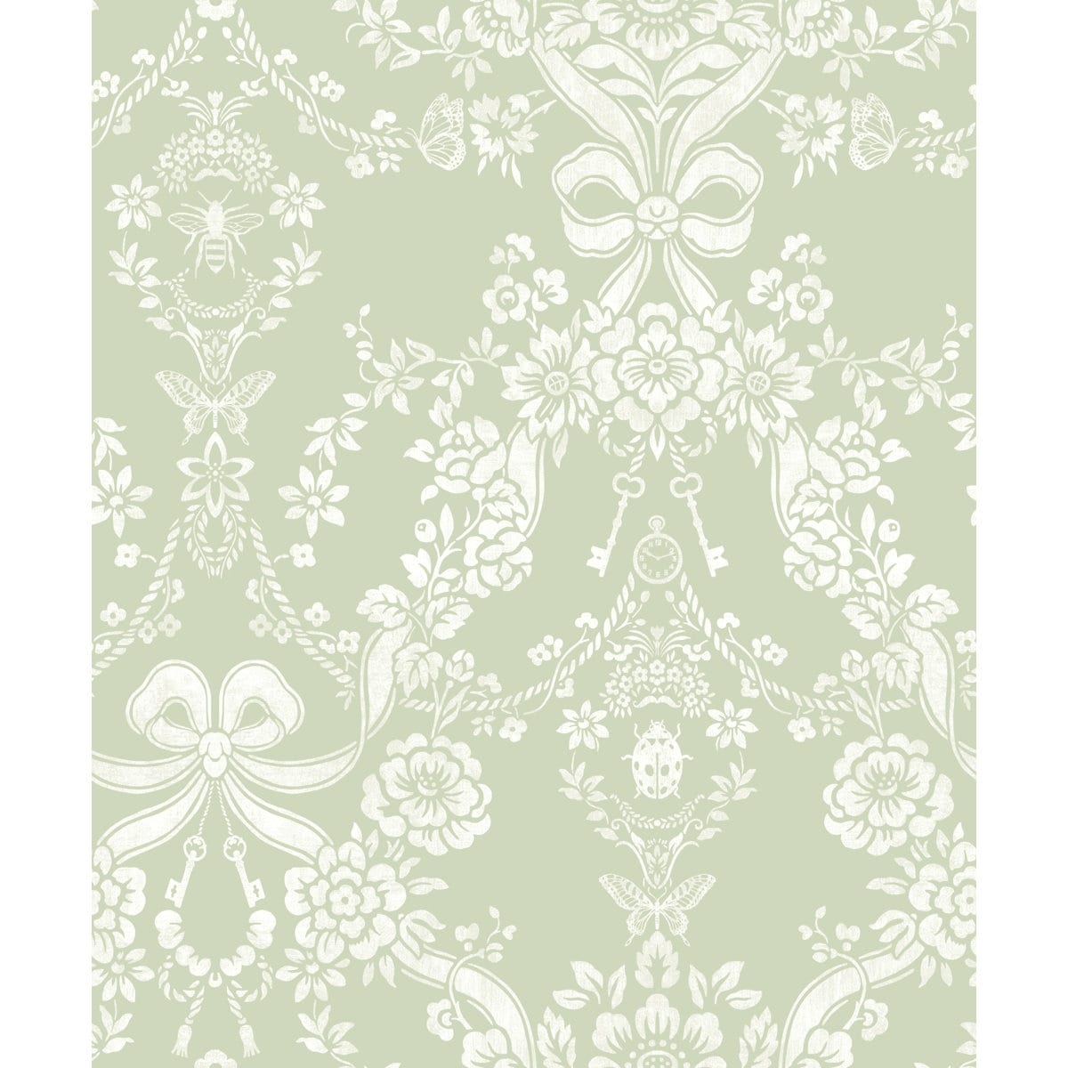 Bow Damask Non Pasted Wallpaper 396In. X 21In. Covers 56 Square Feet