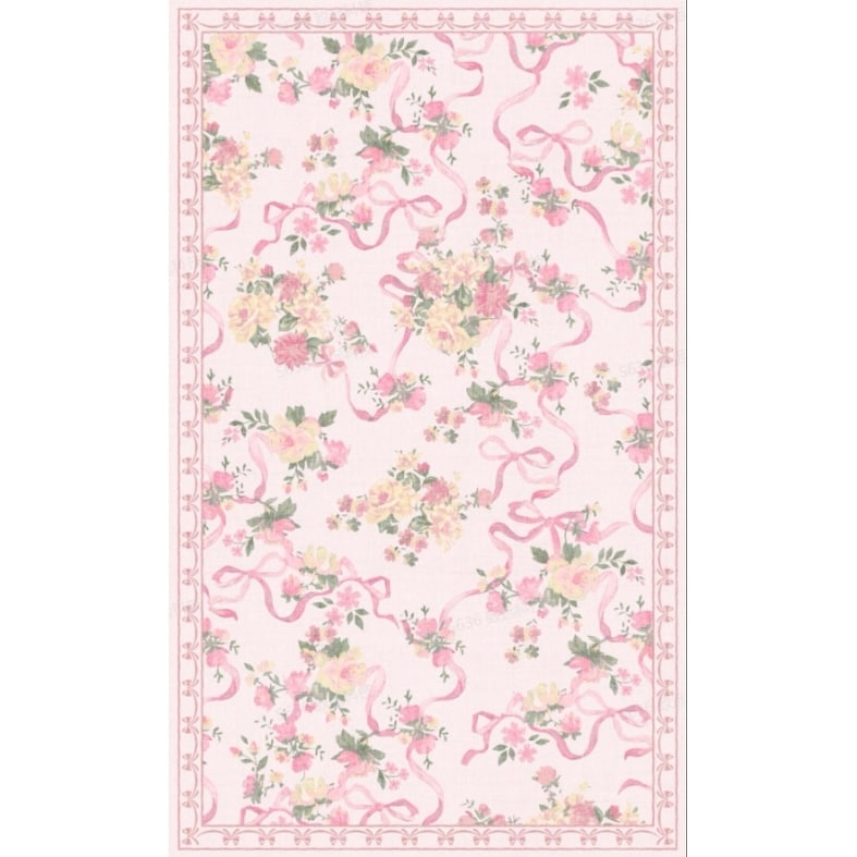 Bow Floral Washable Rug Pink Blue