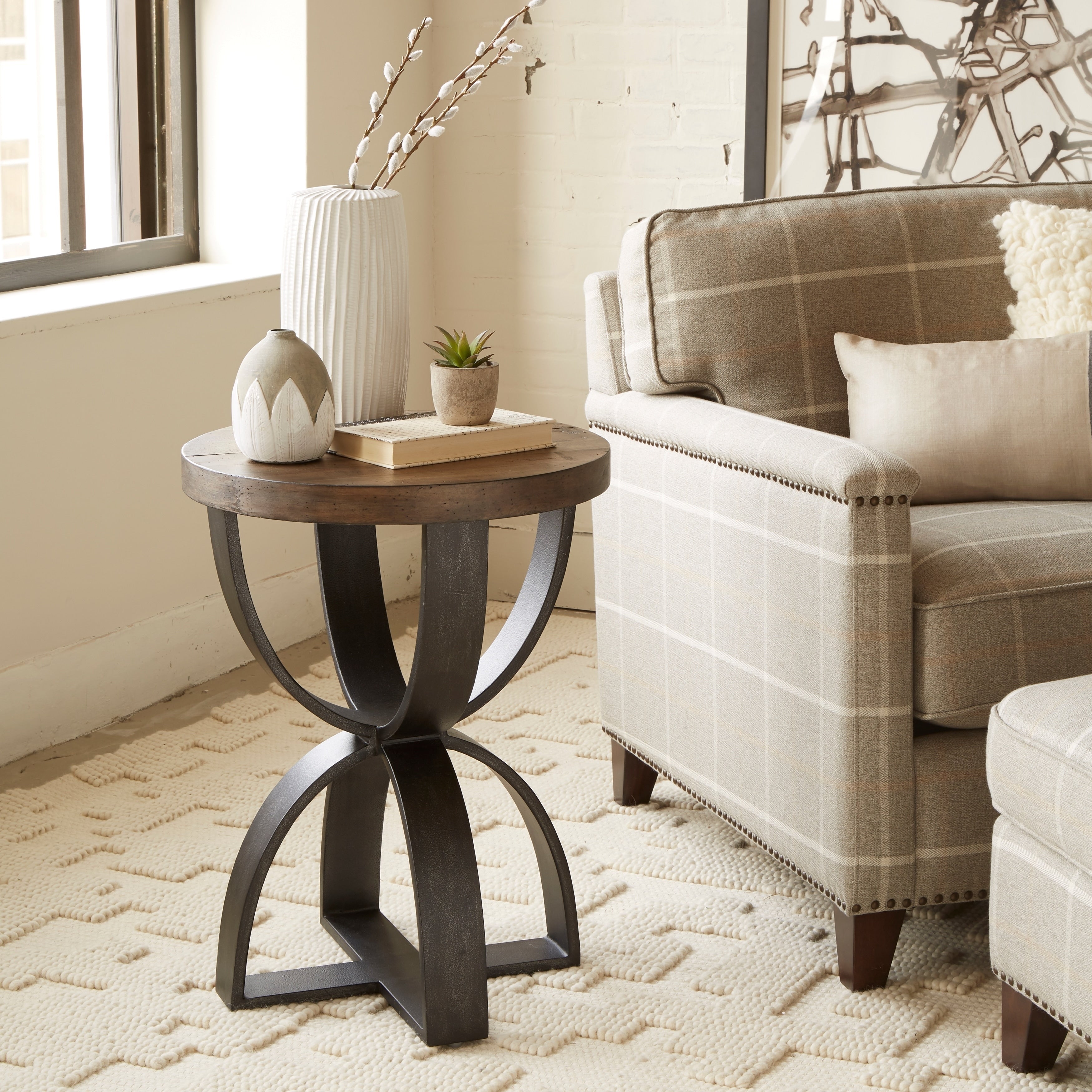 Bowden Industrial Rustic Honey Round Accent Table