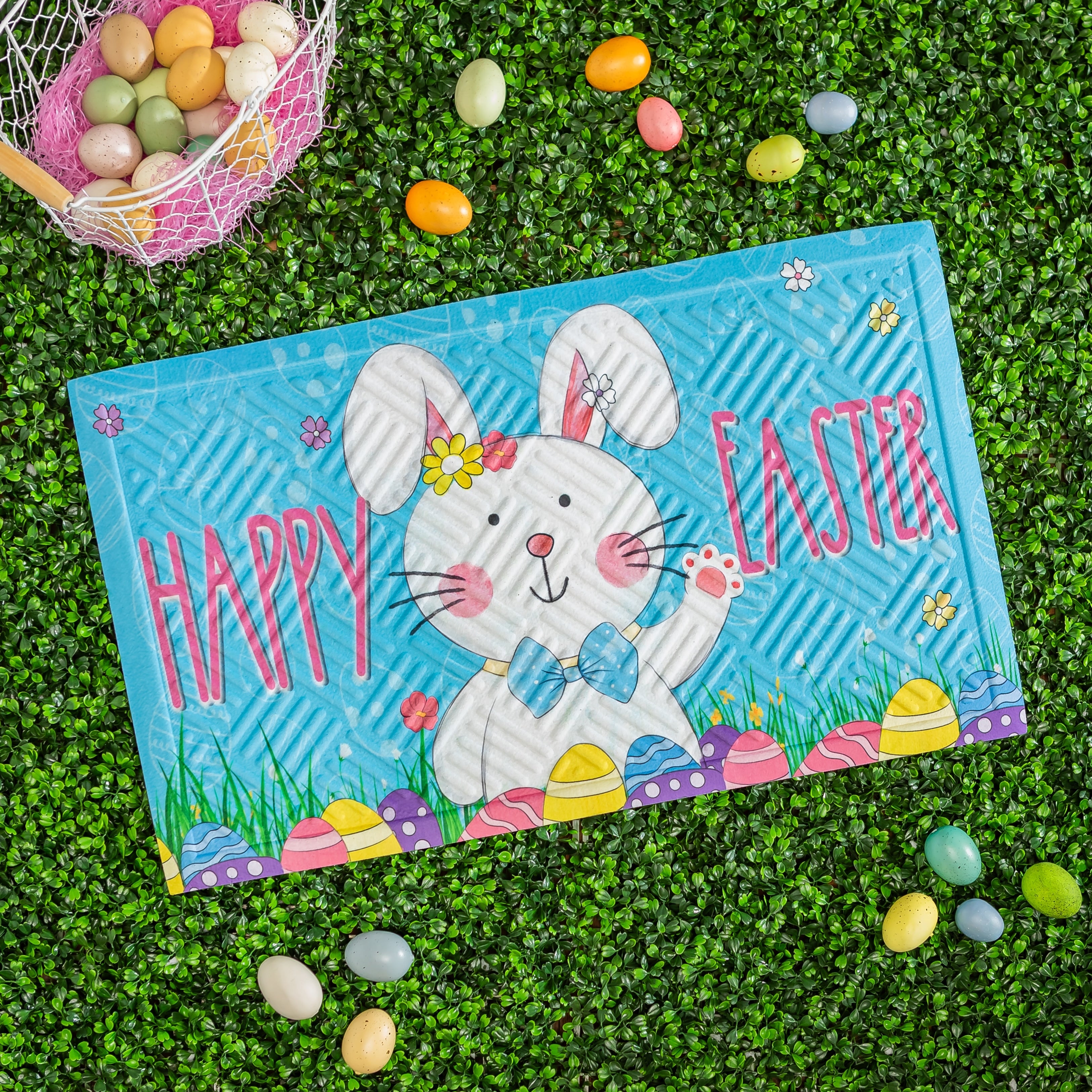 Bowtie Bunny Embossed Door Mat 30 X 18