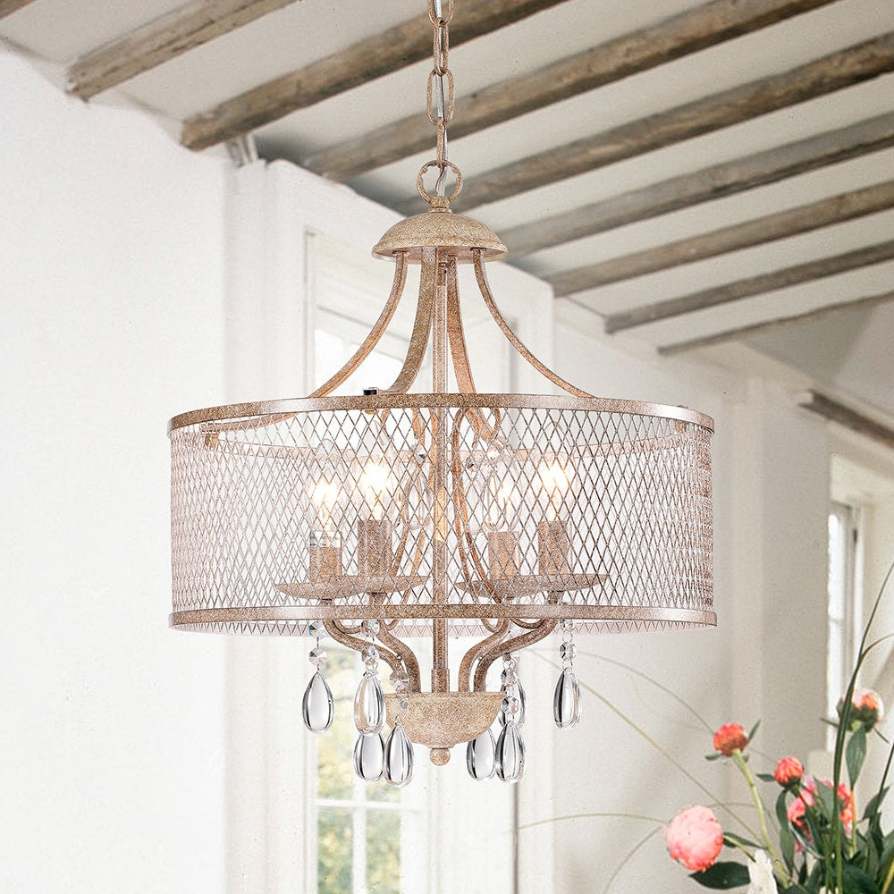 Warehouse Of Tiffany Boyenn Rustic Brown Gold 4 Light 16 Inch Candelabra Drum Chandelier