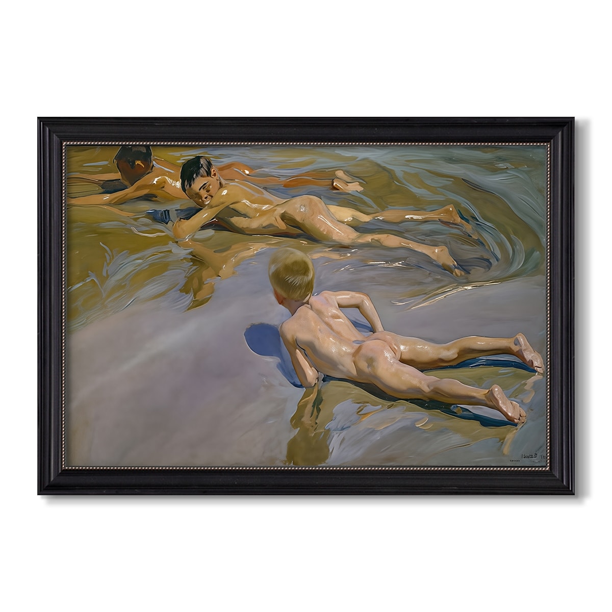 Boys On The Beach 1909 Joaquin Sorolla Custom Framed Canvas
