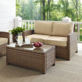 Bradenton 2 Piece Outdoor Wicker Seating Set With Sand Cushions Loveseat Glass Top Table