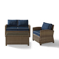 Bradenton Outdoor Wicker 3 Piece Seating Set With Navy Cushions
