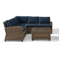 Bradenton Outdoor Wicker 4 Piece Sectional Seating Set With Navy Cushions