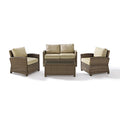 Bradenton Outdoor Wicker 4 Piece Seating Set With Sand Cushions