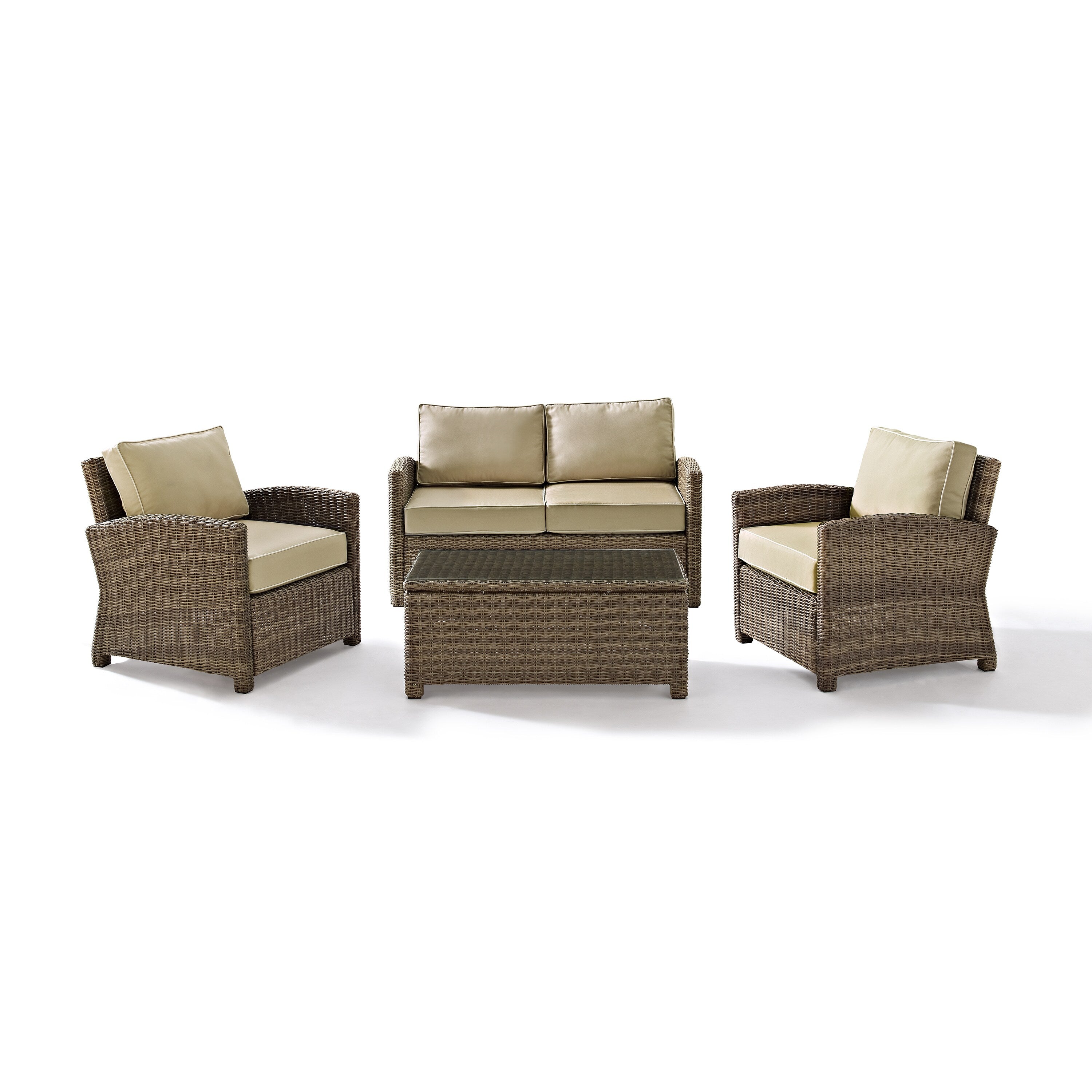Bradenton Outdoor Wicker 4 Piece Seating Set With Sand Cushions