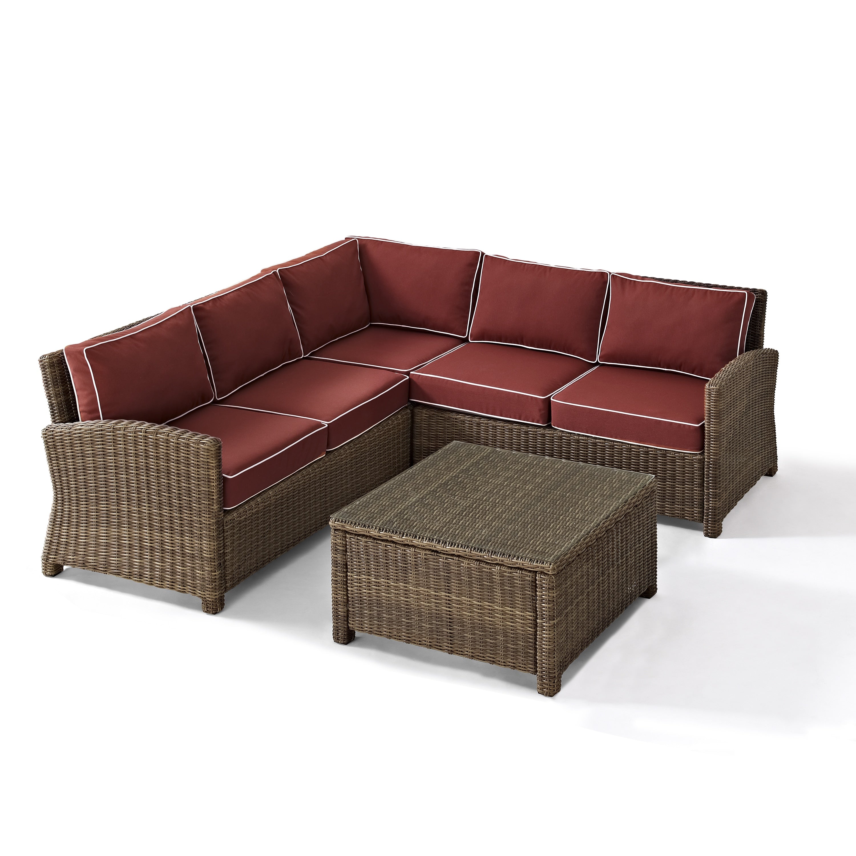 Bradenton Outdoor Wicker 4 Piece Sectional Seating Set With Sangria Cushions