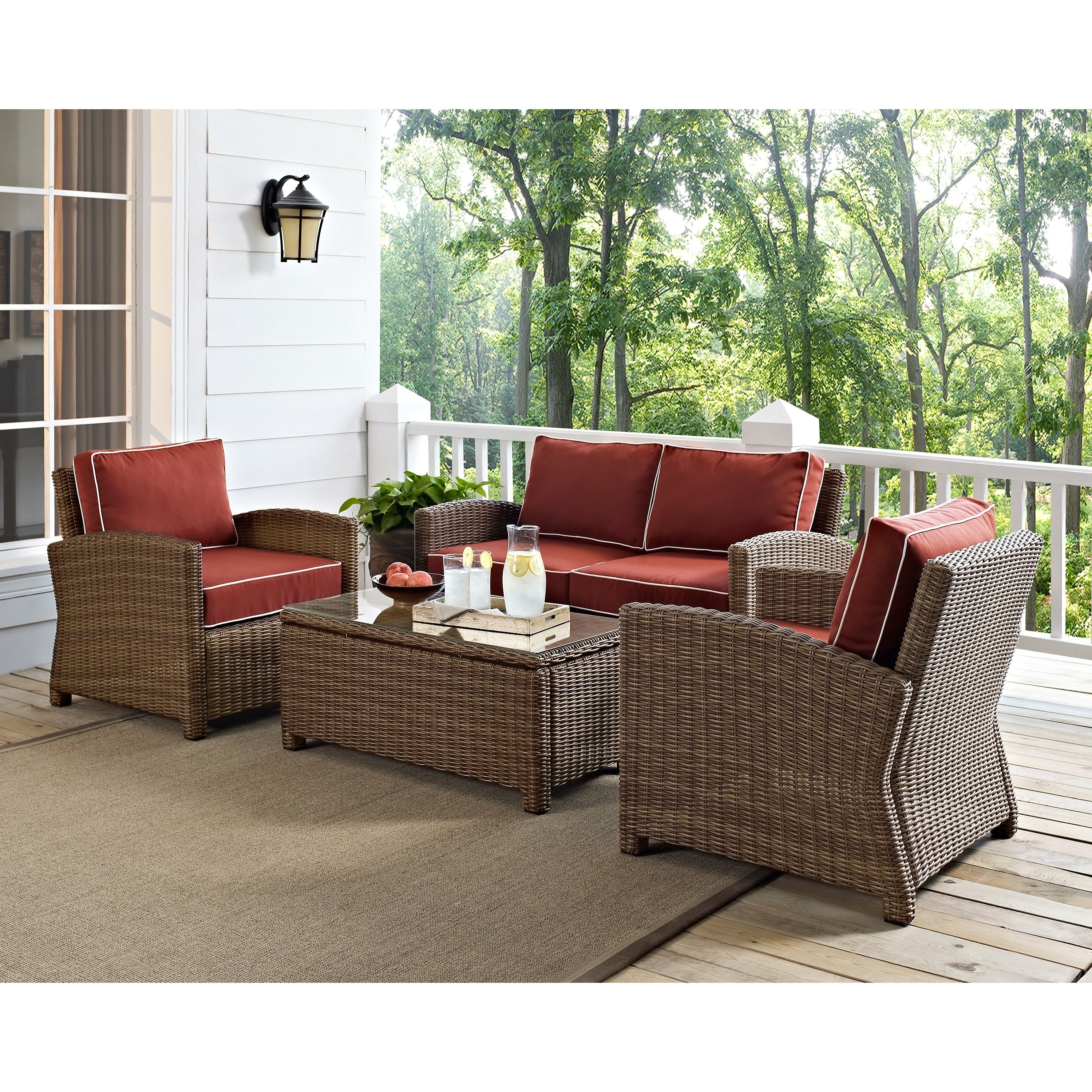 Bradenton 4 Piece Outdoor Wicker Seating Set With Sangria Cushions
