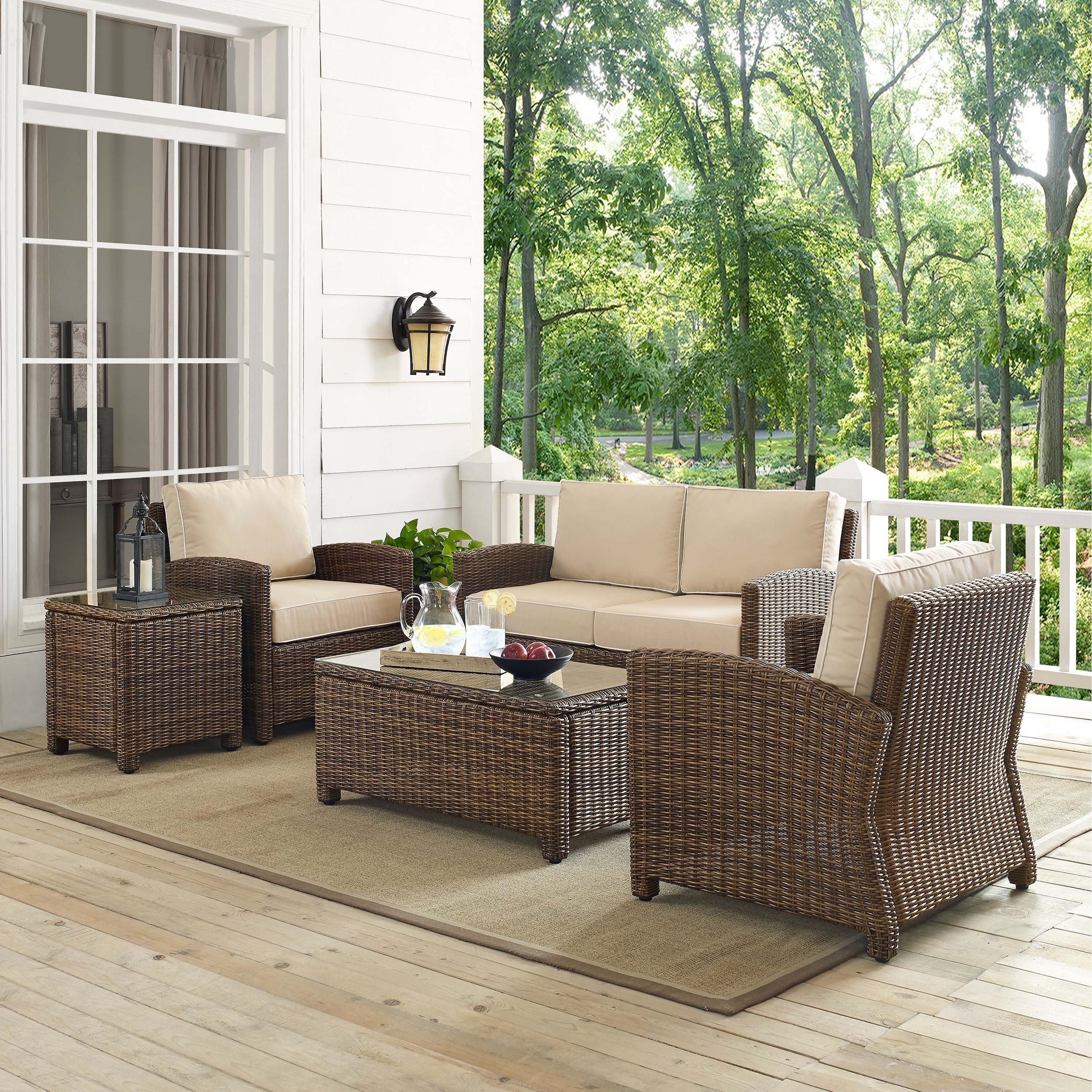 Bradenton 5 Piece Outdoor Wicker Conversation Set With Sangria Cushions