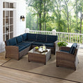 Bradenton 5 Piece Outdoor Wicker Seating Set With Navy Cushions