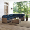 Bradenton 5 Piece Outdoor Wicker Seating Set With Navy Cushions
