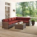 Bradenton 5 Piece Outdoor Wicker Seating Set With Sangria Cushions