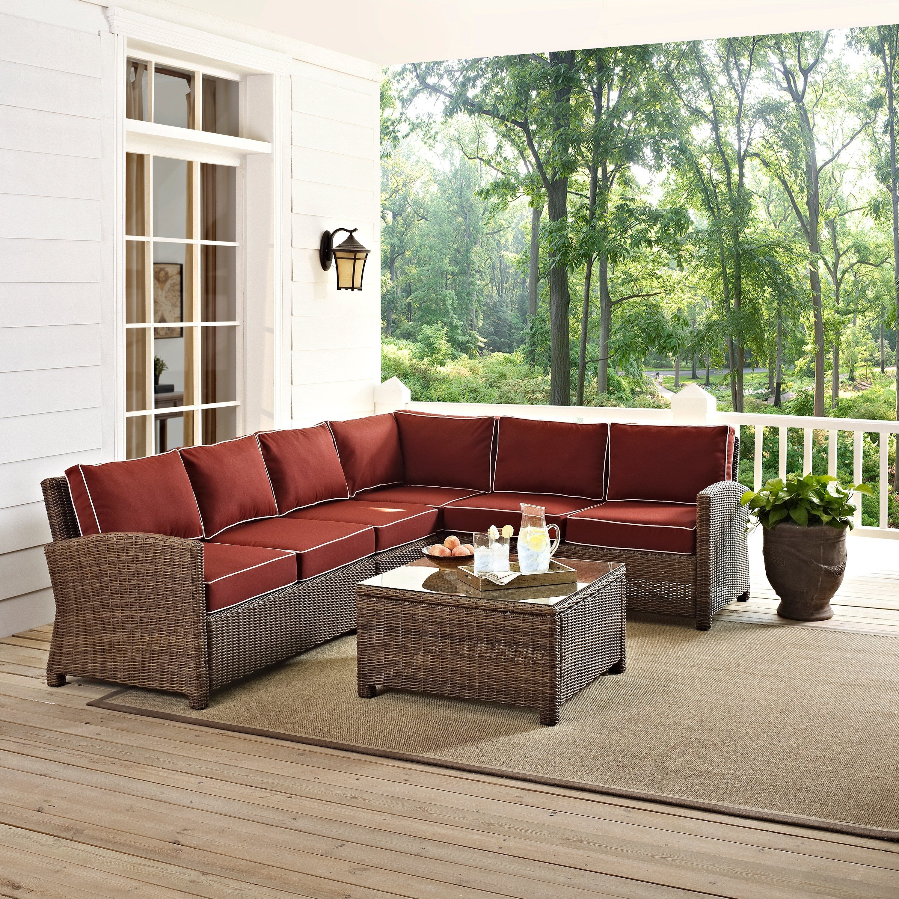Bradenton 5 Piece Outdoor Wicker Seating Set With Sangria Cushions