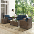Bradenton 5 Piece Outdoor Wicker Conversation Set With Navy Cushions