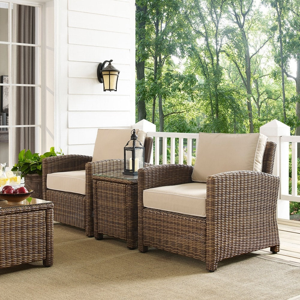 Bradenton Brown Wicker Sand Cushions Outdoor Conversation Set Set Of 3