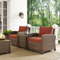 Bradenton Outdoor All Weather Wicker 3 Piece Conversation Set With Sangria Cushions